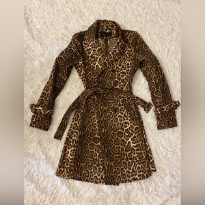BCBG MaxAzria Leopard Print Trench Coat / Rain Jacket - Size Small